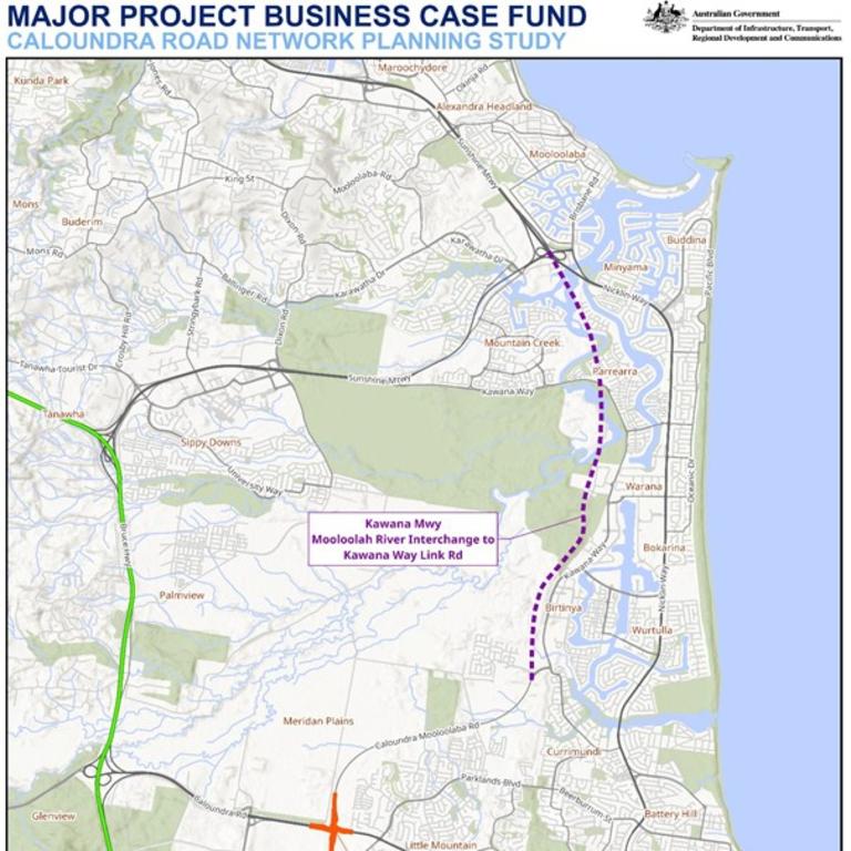 A map of the proposed roads to be examined as part of the Southern Sunshine Coast Roads Improvement Study.