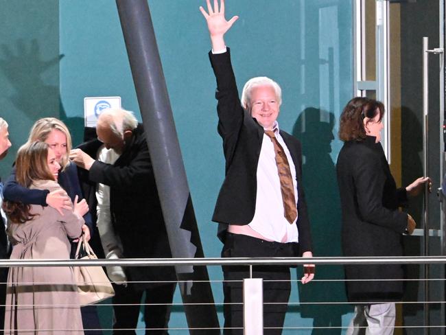 Julian Assange arrives back on Australian soil in Canberra having signed a plea deal with the United States in Saipan. Picture: NewsWire / Martin Ollman