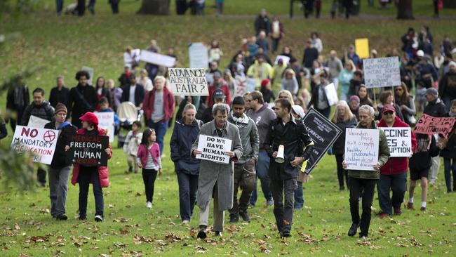 Anti Vaccination Rally in The Flagstaff Garden, Melbourne. Picture: News Corp