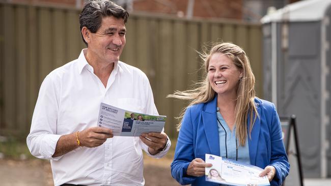 Katie Mullens with former Parramatta state Liberal MP Geoff Lee in March 2023. Picture: Julian Andrews