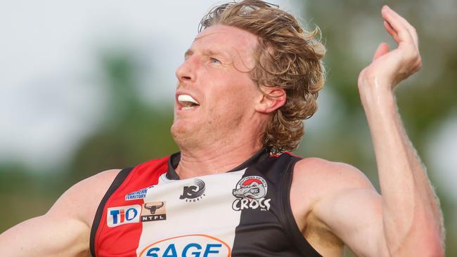 Ed Barlow was in goalkicking form for Southern Districts in their big first semi-final win over the Tiwi Bombers. Picture: GLENN CAMPBELL