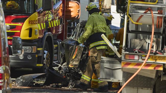 Emergency services at the scene of the crash at Chain of Ponds. Picture: Matt Loxton