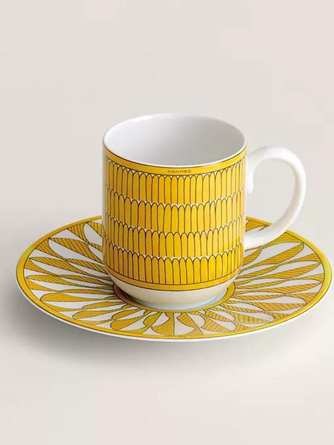 Hermes Soleil d'Hermes coffee cup and saucer: $710 (sold as a set of 2). <b>Shop now from <a href="https://www.hermes.com/au/en/product/soleil-d-hermes-coffee-cup-and-saucer-P046017P/" target="_blank">Hermes </a></b>