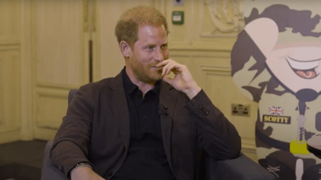 Prince Harry has been moved to tears as he spoke about the grief of losing his mother Princess Diana and the coping mechanisms he found to manage his pain. Picture: Scotty's TV/YouTube