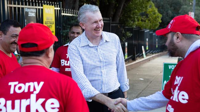 Labor Member for Watson Tony Burke greets supporters at Punchbowl Public School. Picture: Jordan Shields