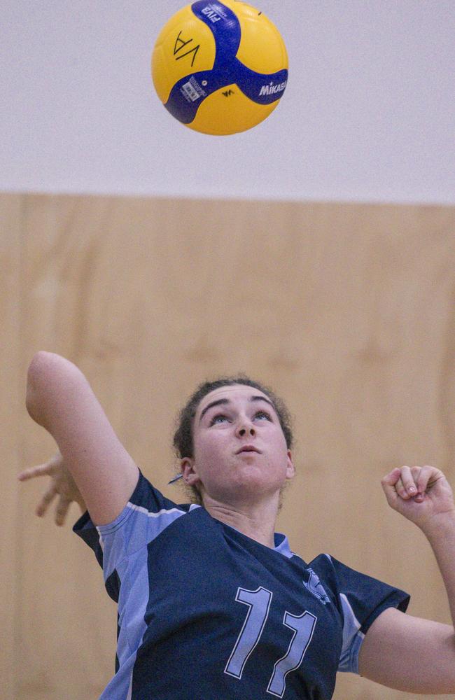 Eva MacDonald as Woodroffe SHS V Iona College in the Australian Volleyball Schools Cup is being played at the Gold Coast Sports and Leisure Centre in Carrara. Picture: Glenn Campbell