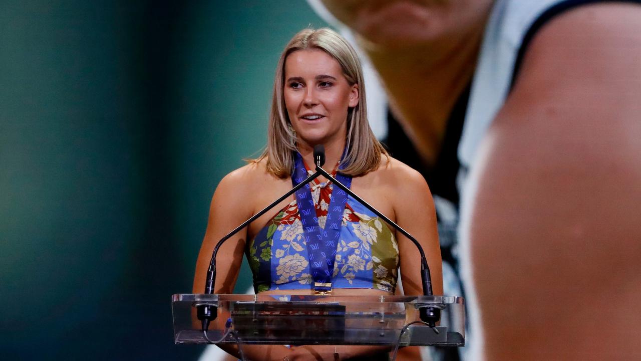 Hill accepts her Rising Star award in 2022. Picture: Dylan Burns/AFL Photos via Getty Images
