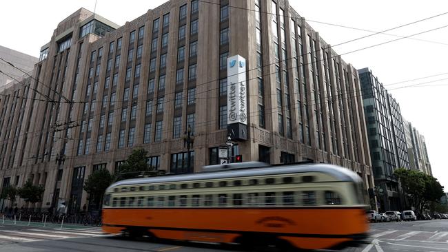 A tram passes Twitter headquarters in San Francisco, California. Justin Sullivan/Getty Images/AFP