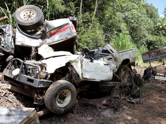 Cars piled up along Main Arm Rd in Upper Main Arm in March 2022 Picture: Toby Zerna
