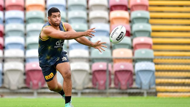 NRL; North Queensland Cowboys pre-season training at Townsville Football Stadium. John Asiata. Picture: Alix Sweeney