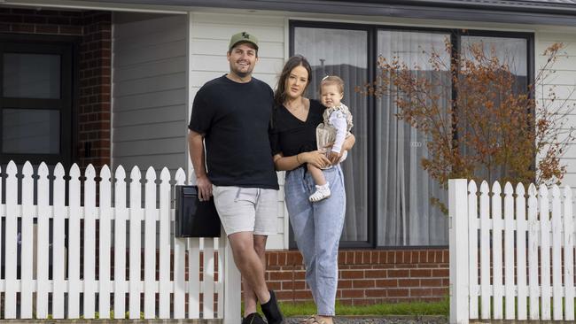 First homebuyers Sam and Christie Anne Christie-Anne St Guillaume and partner Sam Nielsen-Tuck recently bought their first home. Pictured with daughter Amelie age 1.Picture by Wayne Taylor 12th February 2023