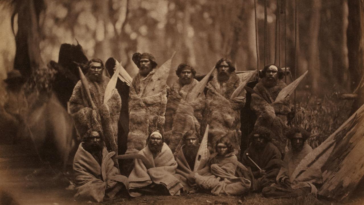 Aboriginal people of the Kulin Nation photographed in Melbourne in the late 1850s, wearing cloaks of possum skin, which were worn throughout the southeast of Australia.