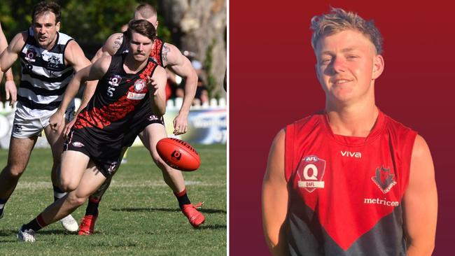 Redland Victoria Point’s Campbell Aston and Surfers Paradise player Ben Woodburn. Pictures: Highflyer Images and Facebook.