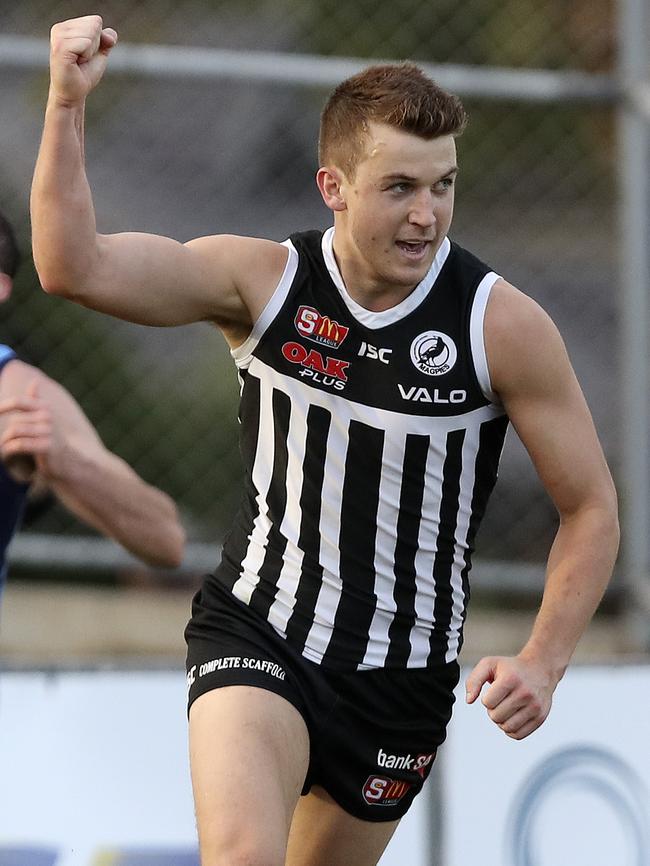 Jack Trengove celebrates a goal. Picture: Sarah Reed