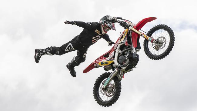 FMX KAOS entertains the crowd during the 2020 Luddenham Show. Picture: AAP/Matthew Vasilescu