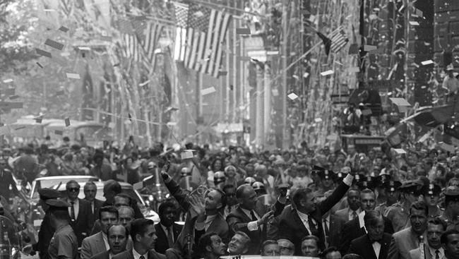 Adams also captured other historic moments — such as this scene where Apollo 11 astronauts were welcomed in New York. Picture: AP Photo/Eddie Adams, file