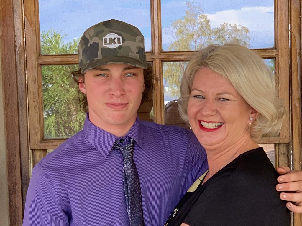 Riley Hinds with his mother, Mardi Noonan.