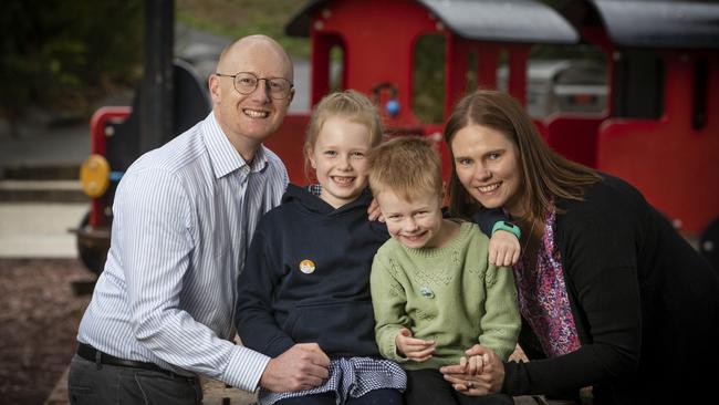 The farmers family. David, Adeline 6, Albert 4 and Jessica at West Hobart. Picture: Chris Kidd