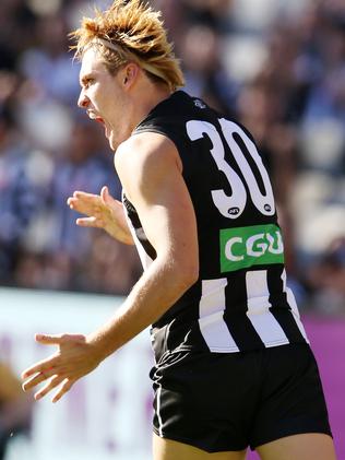 Darcy Moore suffered a hamstring injury. Picture: Michael Klein