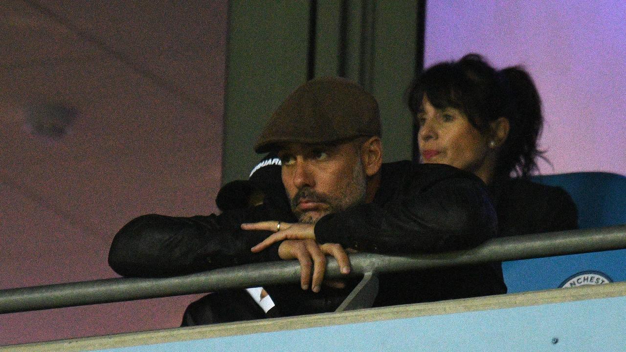 Manchester City's Spanish manager Pep Guardiola looks on from the stands. Picture: AFP