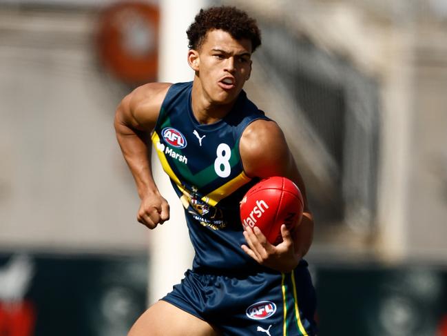 Leonardo Lombard of the AFL Academy in action during the 2024 AFL Academy match between the Marsh AFL National Academy Boys and Coburg Lions. (Photo by Michael Willson/AFL Photos via Getty Images)