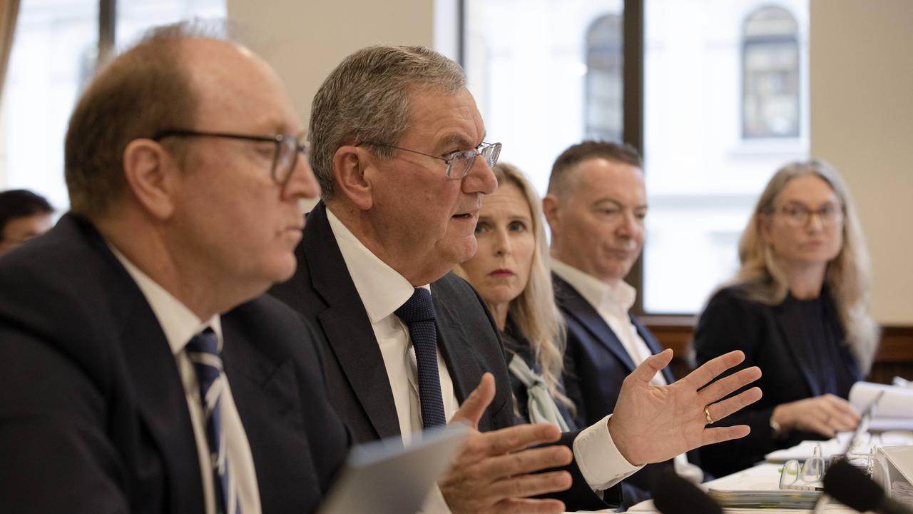 The Australian Securities and Investments Commission’s Tim Mullaly, Joe Longo, Simone Constant, Alan Kirkland and Kate O'Rouke at a parliamentary hearing in Sydney. Picture: Jane Dempster