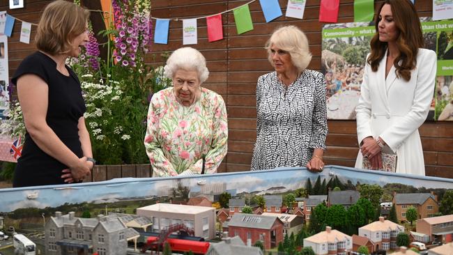 Program Director at Eden Project, Lindsey Brummitt with the Queen, the Duchess of Cornwall and Kate, the Duchess of Cambridge in Cornwall. Picture: Getty Images.