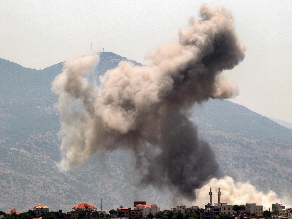 Smoke billows during Israeli bombardment on the village of Khiam in south Lebanon near the border with Israel. Picture: AFP