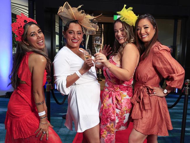 Rohini DÃSouza, Carolina Piola, Laura Bacci, and Anna Seeto at The Star Queen's Wharf Melbourne Cup party. Pics Adam Head