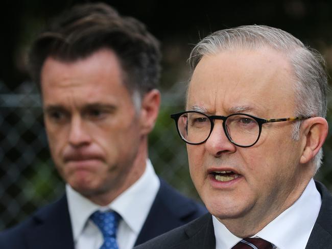 SYDNEY, AUSTRALIA - NCA NewsWire Photos - 04 OCTOBER, 2023:  The Prime Minister Anthony Albanese, NSW Premier Chris Minns hold a doorstop in Sydney to announce the first project under the Social Housing Accelerator Fund in NSW. Picture: NCA NewsWire / Gaye Gerard