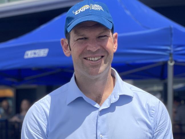 Senator Matt Canavan joined Mr Dalton and Mr Kelly at the early voting booth in Mackay. Photo: Fergus Gregg