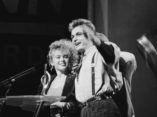 Kylie Minogue and Peter O’Brien on the set of Countdown. Picture: ABC TV