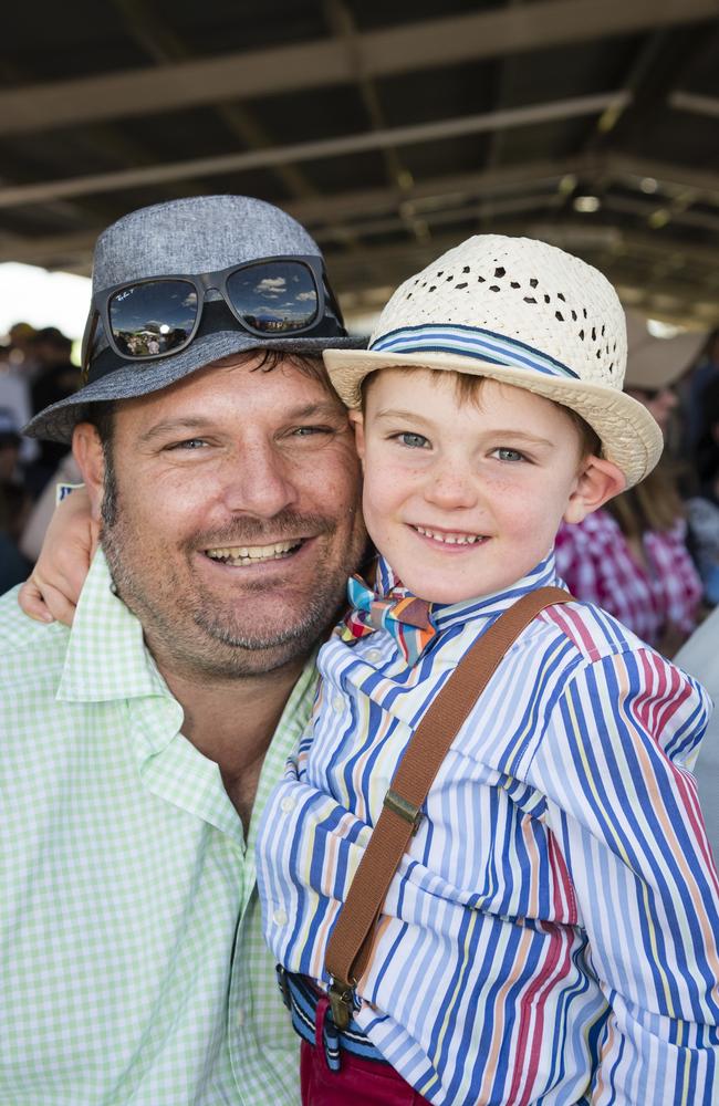 Ron Perquin and son Fletcher Perquin at the Clifton Races hosted by Clifton Jockey Club, Saturday, October 28, 2023. Picture: Kevin Farmer