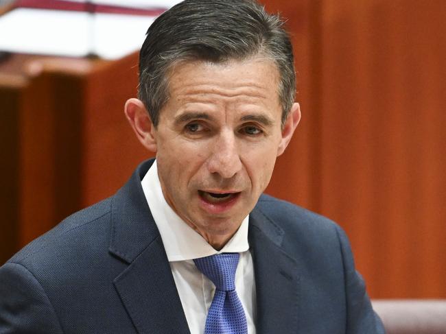 CANBERRA, AUSTRALIA  - NewsWire Photos - November 28, 2024: Senator Simon Birmingham gives his valedictory speech in the Senate at Parliament House in Canberra. Picture: NewsWire / Martin Ollman