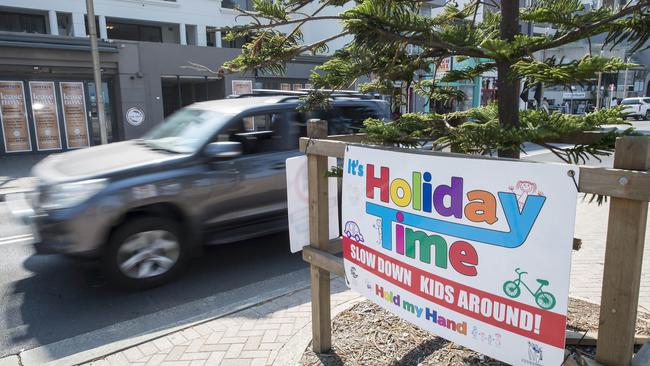 The Little Blue Dinosaur campaign is teaming up with Northern Beaches Council to install signs reminding motorists and parents to be vigilant. Picture: Troy Snook