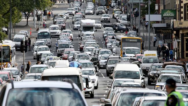 Heavy afternoon traffic in Macquarie Street, Hobart. Picture: SAM ROSEWARNE