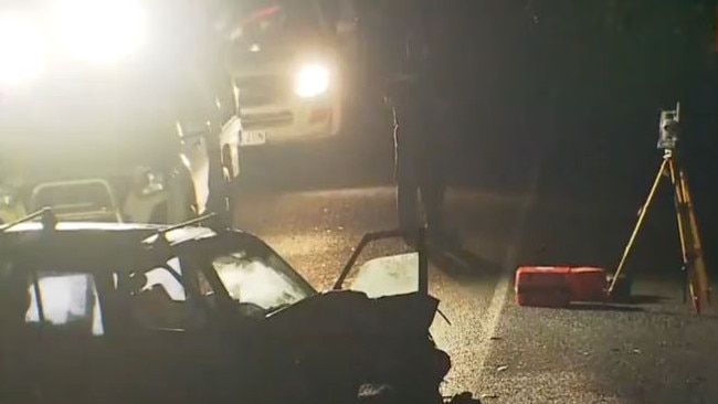 A woman is dead and three of her family members are seriously injured following a two-vehicle crash at Cedar Creek on the Gold Coast on Monday night. Picture: 7 News