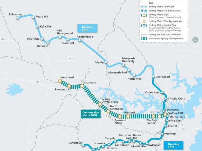 A map of the proposed Sydney Metro west, which will slash travel times between Parramatta and the city to just 20 minutes.