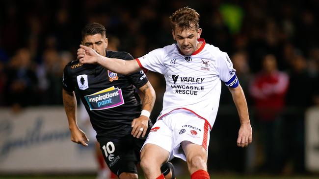 Edgeworth captain Patrick Wheeler in action against the Newcastle Jets in the 2019 FFA Cup. Picture: AAP Image/Darren Pateman