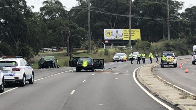 A fatal crash at Belmont North on the Pacific Highway on May 13, 2019. A 50-year-old woman was killed. Credit: NBN News