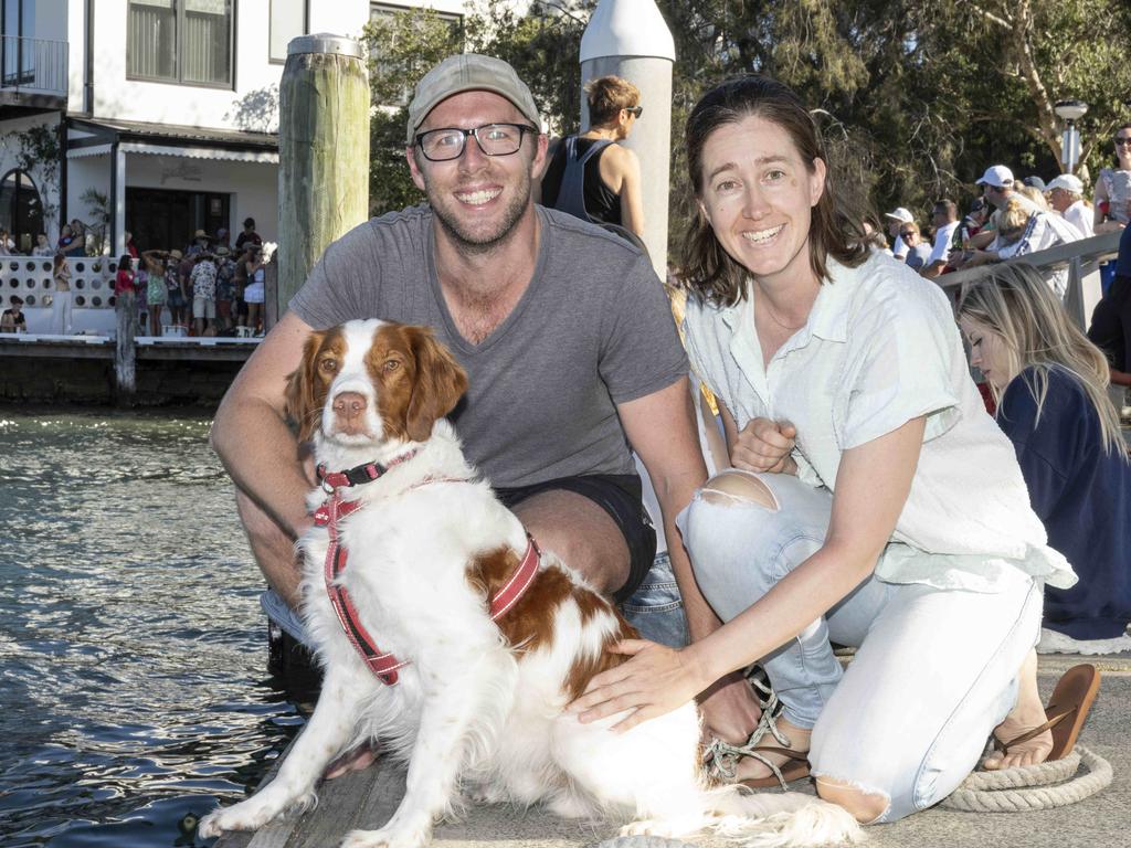 First time race participants Alice and Mark Kelly pictured with their three-year-old dog Jolly. Picture: Daily Telegraph/ Monique Harmer