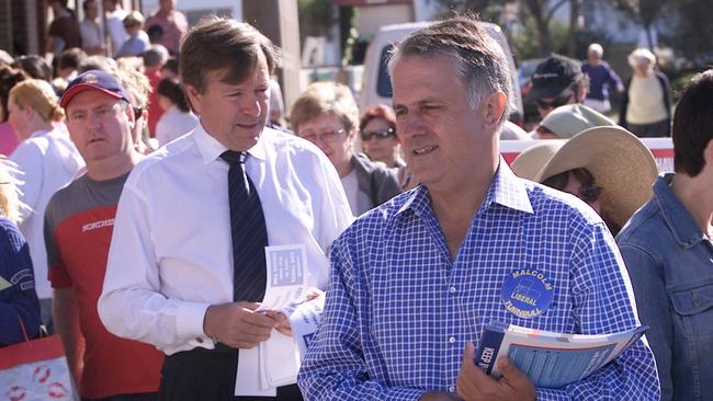 Then Liberal candidate Malcolm Turnbull on the campaign trail against Peter King, who stood as an independent, in Wentworth during the 2004 election.