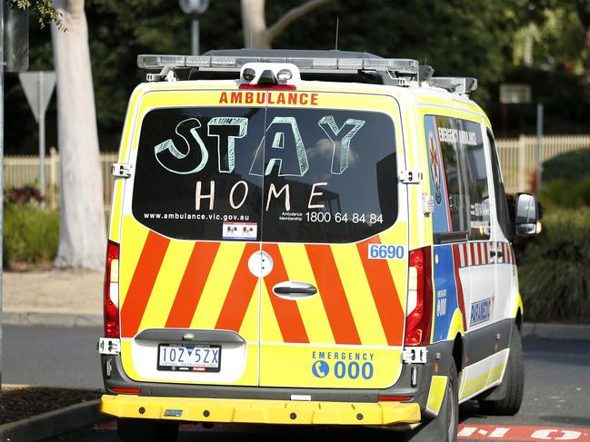 An ambulance is seen outside of Melbourne Medical Centre's new Emergency Resuscitation Units. Picture: Getty Images.