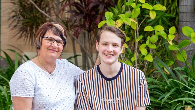 Brady Acutt with mum Sonya in Rockhampton after the horrific ordeal.