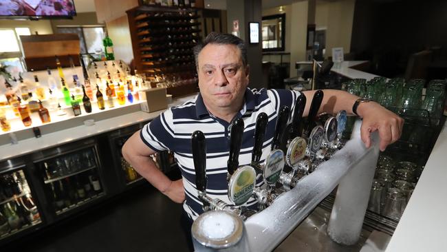 Paul Tsorbaris at The Aussie pub is worried about the impact the cases will have on the town. Picture: Alex Coppel.