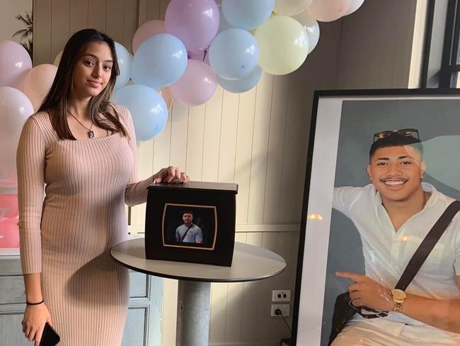 Taylor Piliae at her baby shower. Piliae is pregnant with the baby of her dead partner Uati Pele Faletolu, who was stabbed to death at the Royal Easter Show in April 2022. Picture: Supplied,