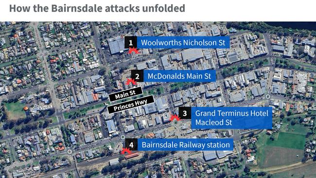 A 24-year-old woman has been accused of goign on a stabbing rampage through Bairnsdale.