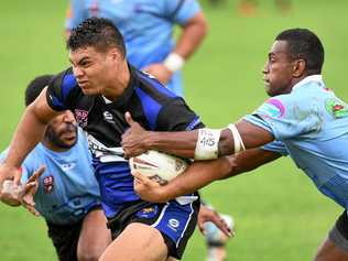 VICTORY CHARGE: Goodna's Kyran Tanuvasa tries to break through the Swifts defence in last weekend's A-Grade match at Woogaroo Field. Goodna won 46-0. Picture: Rob Williams