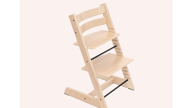 Wooden Folding Baby Highchair - Fold-away Baby High Chair Beech Colour -  Nanny Annie