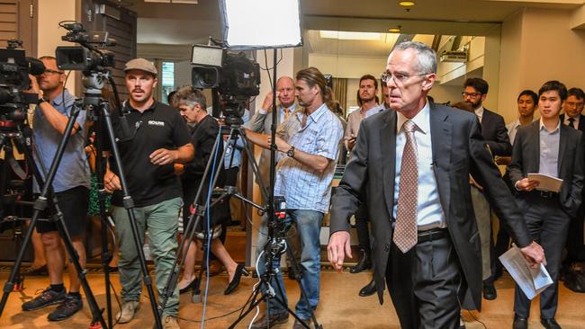 ACCC Chair Rod Sims arrives to speak to the media about the release of the preliminary report of the Digital Platforms Inquiry into Google, Facebook and Australian media in Sydney. Picture: AAP Image/Peter Rae 